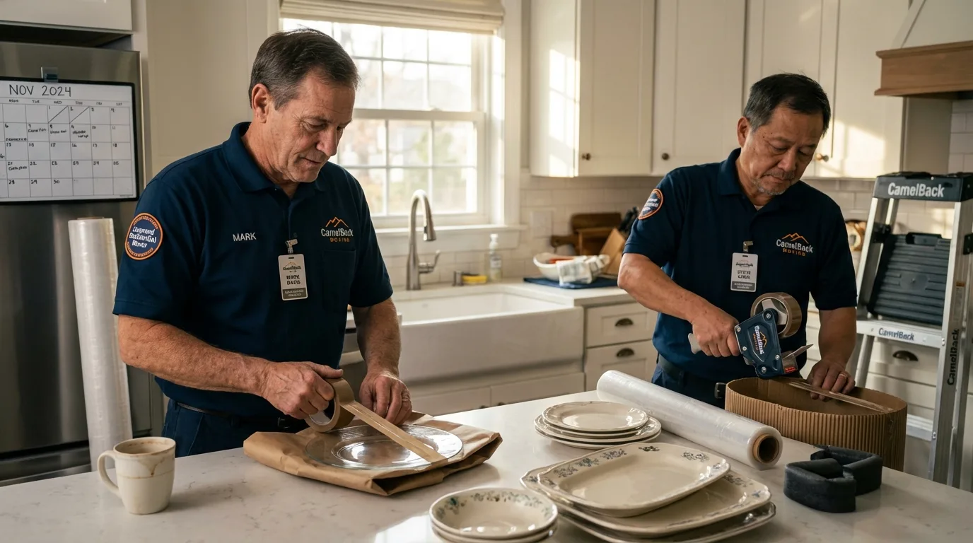 Professional crew packing kitchen dishware in Seeley, CA